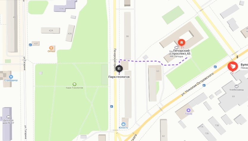 По автобусному маршруту № 105, 9 до остановки «Парк Геологов»